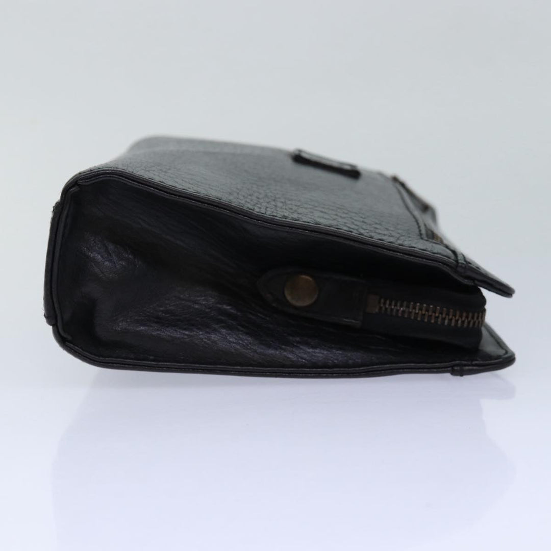 BurberrySs Clutch Bag Leather Black Gold Auth bs16534