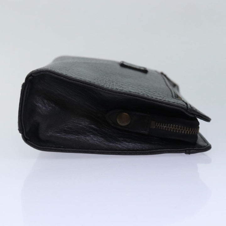 BurberrySs Clutch Bag Leather Black Gold Auth bs16534
