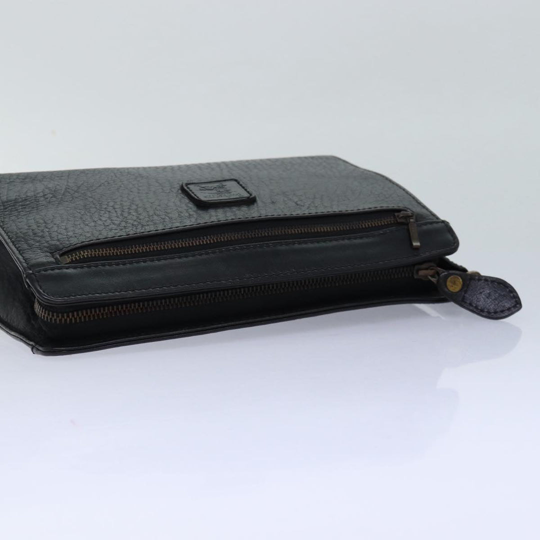 BurberrySs Clutch Bag Leather Black Gold Auth bs16534
