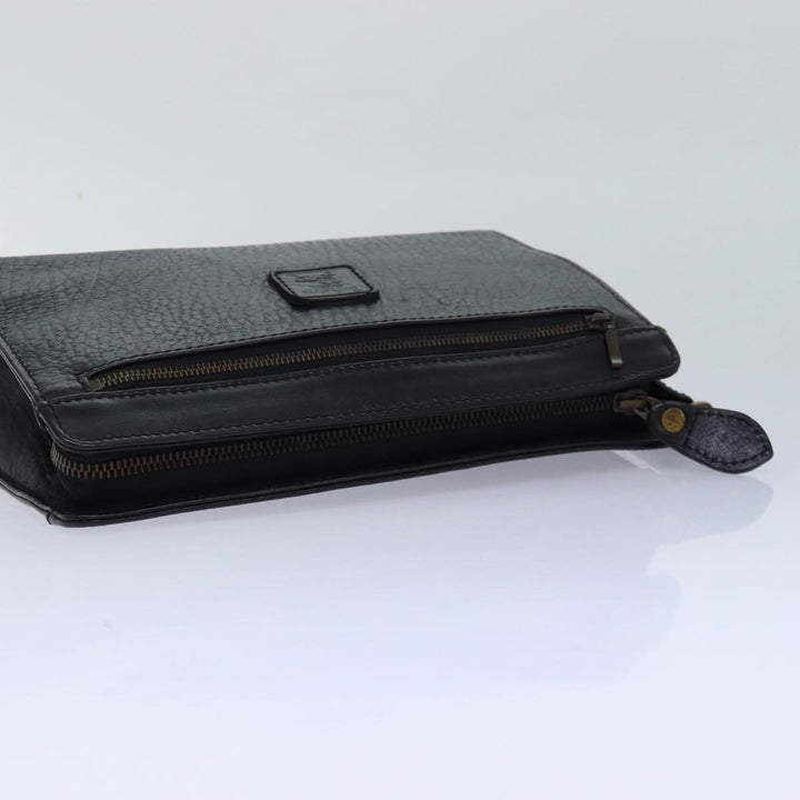BurberrySs Clutch Bag Leather Black Gold Auth bs16534