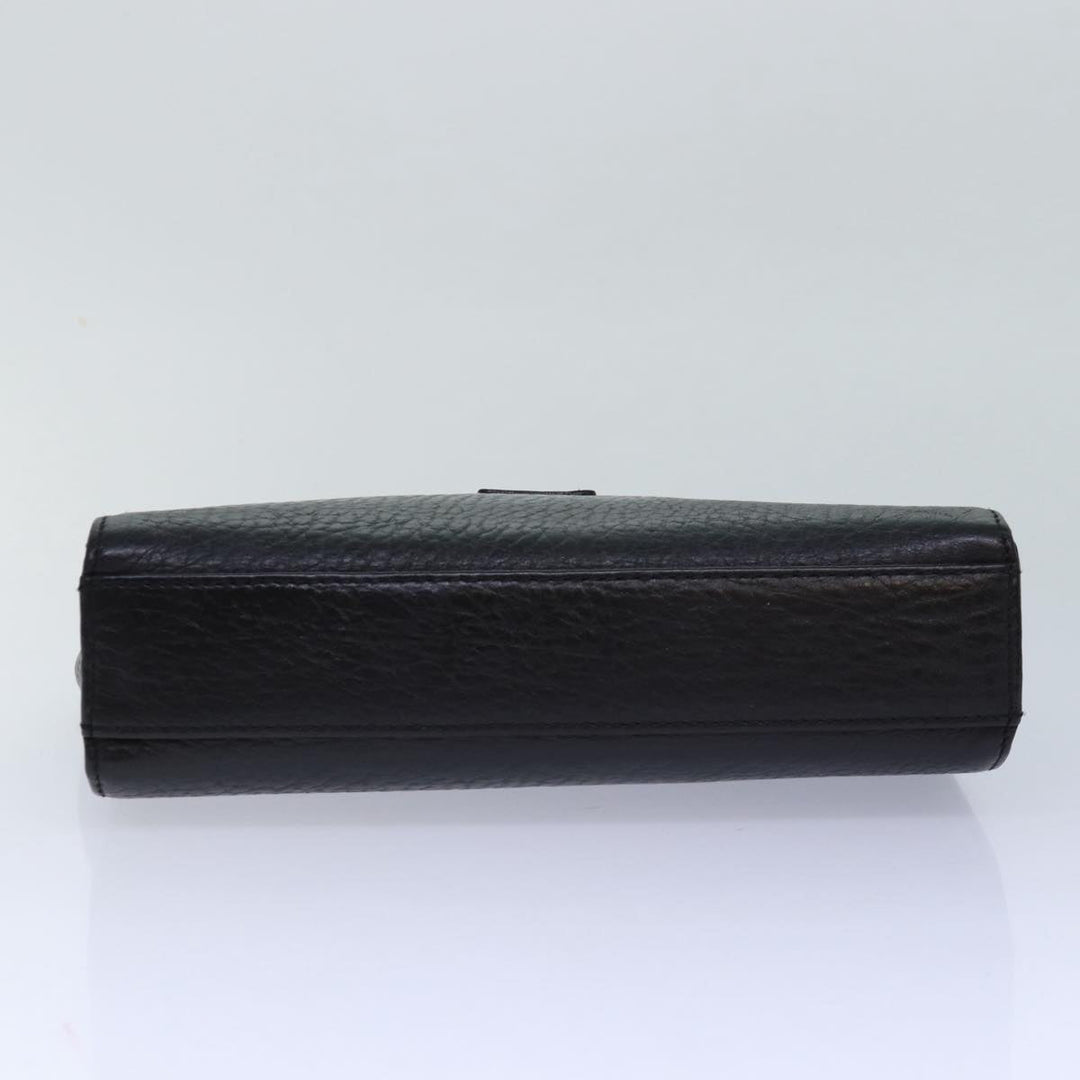 BurberrySs Clutch Bag Leather Black Gold Auth bs16534