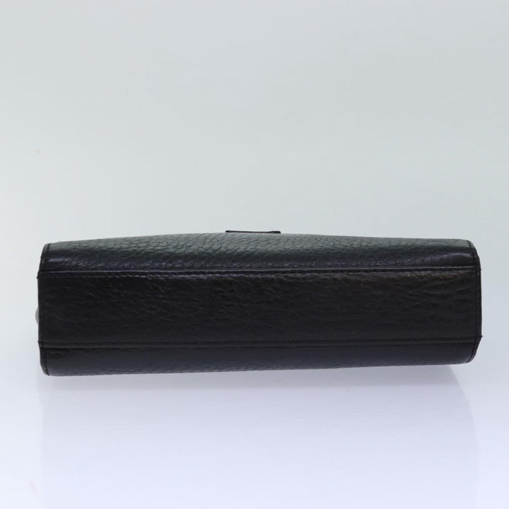 BurberrySs Clutch Bag Leather Black Gold Auth bs16534
