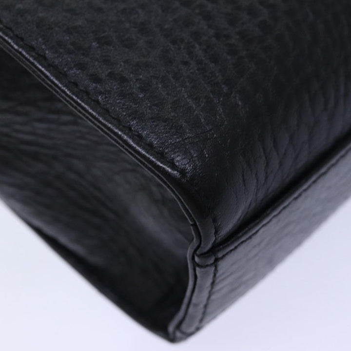 BurberrySs Clutch Bag Leather Black Gold Auth bs16534