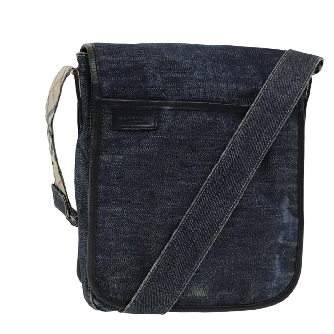 Burberry Nova Check Blue Label Shoulder Bag Denim Navy Beige Silver Auth bs16582