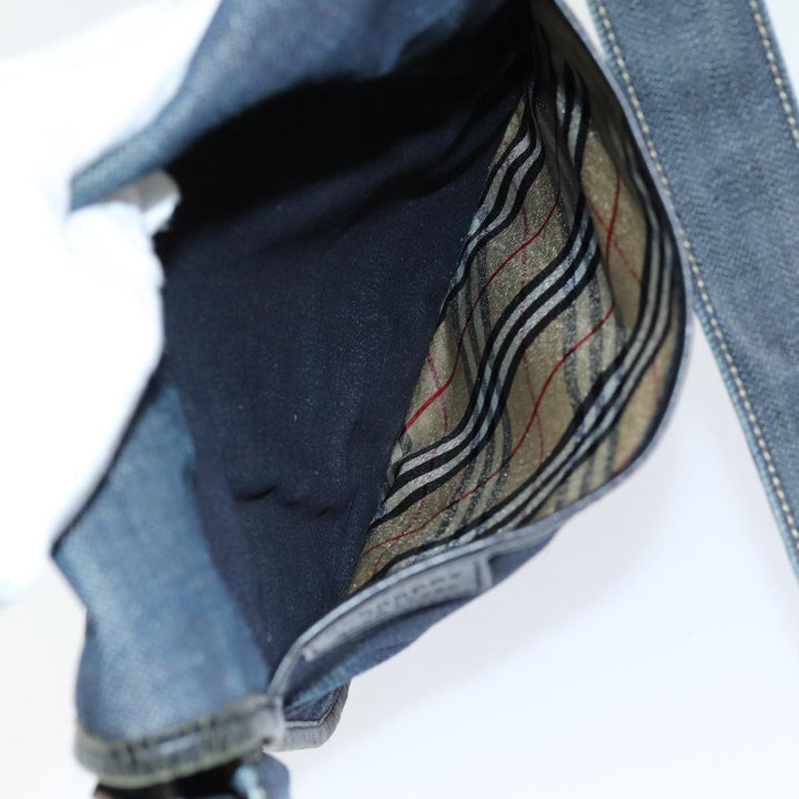 Burberry Nova Check Blue Label Shoulder Bag Denim Navy Beige Silver Auth bs16582