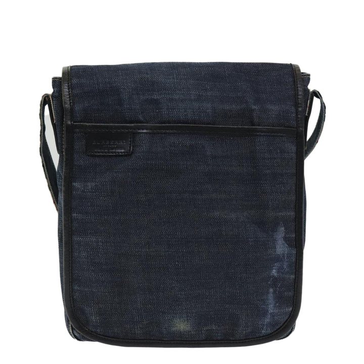 Burberry Nova Check Blue Label Shoulder Bag Denim Navy Beige Silver Auth bs16582
