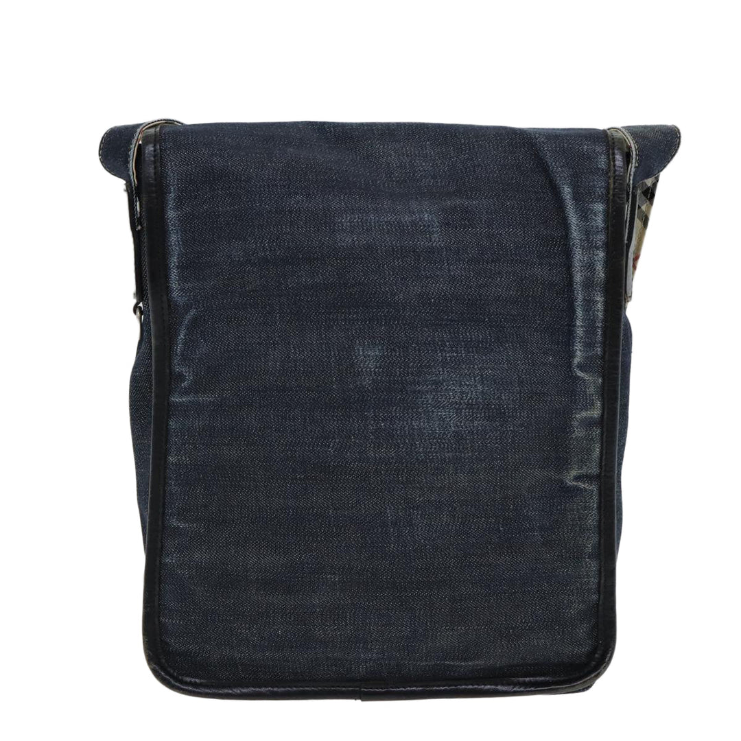 Burberry Nova Check Blue Label Shoulder Bag Denim Navy Beige Silver Auth bs16582