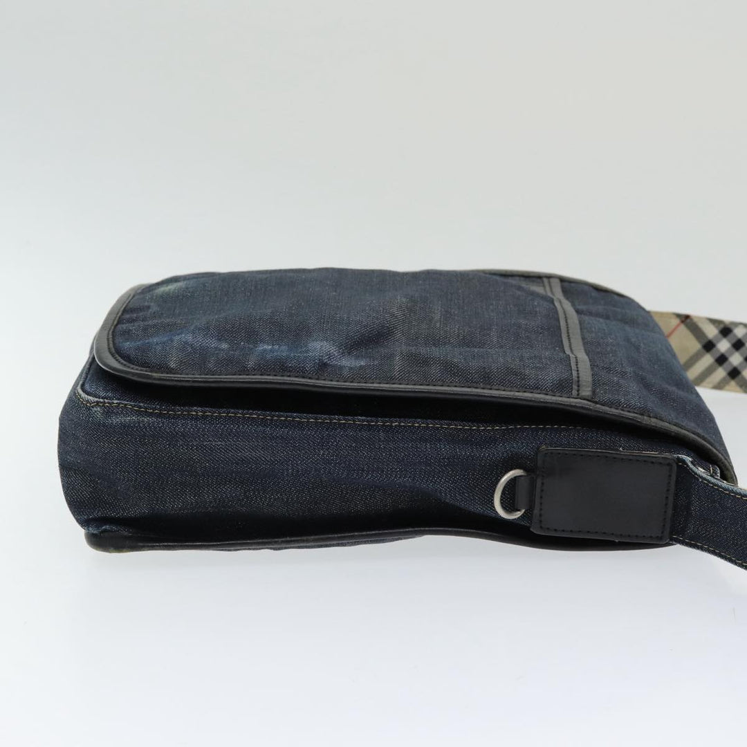 Burberry Nova Check Blue Label Shoulder Bag Denim Navy Beige Silver Auth bs16582