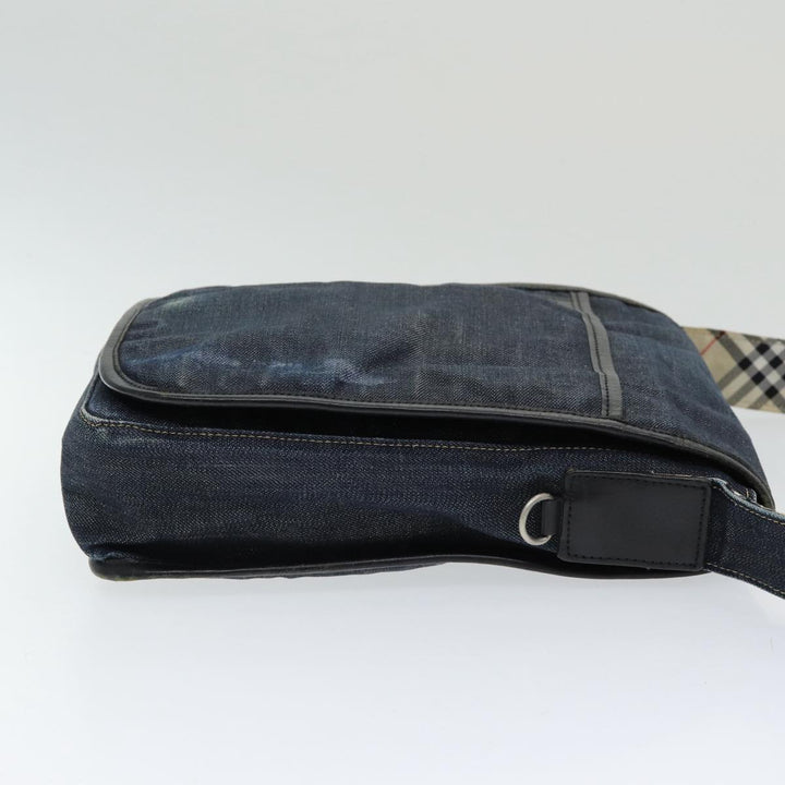 Burberry Nova Check Blue Label Shoulder Bag Denim Navy Beige Silver Auth bs16582