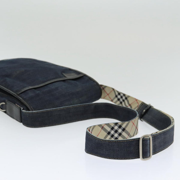 Burberry Nova Check Blue Label Shoulder Bag Denim Navy Beige Silver Auth bs16582