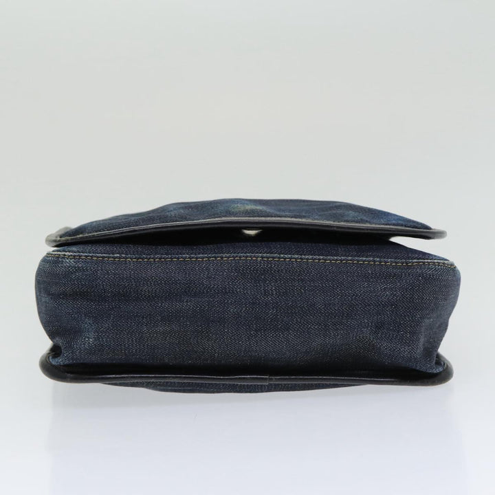Burberry Nova Check Blue Label Shoulder Bag Denim Navy Beige Silver Auth bs16582