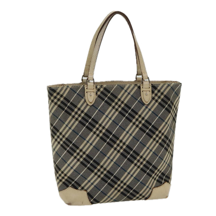 Burberry Nova Check Blue Label Tote Bag Canvas Navy Silver Silver Auth bs16583