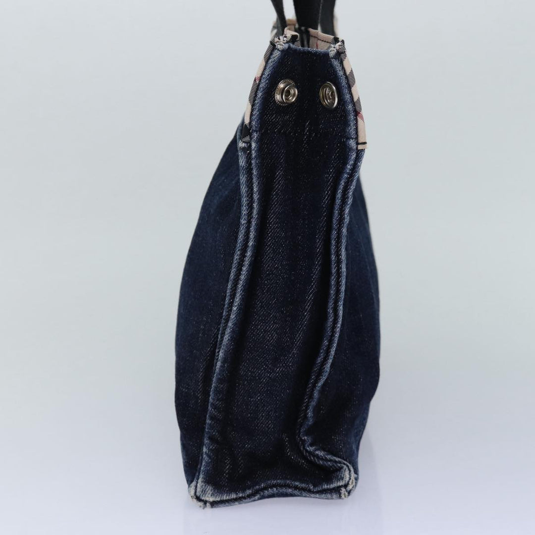 Top Quality Burberry Nova Check Blue Label Tote Bag Denim Beige Navy Silver Auth bs16584