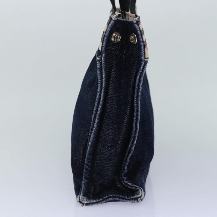 Top Quality Burberry Nova Check Blue Label Tote Bag Denim Beige Navy Silver Auth bs16584