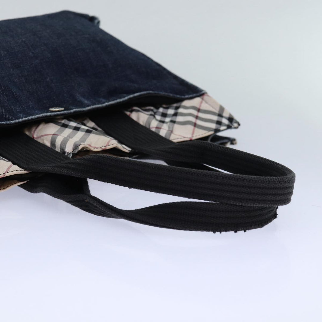 Top Quality Burberry Nova Check Blue Label Tote Bag Denim Beige Navy Silver Auth bs16584
