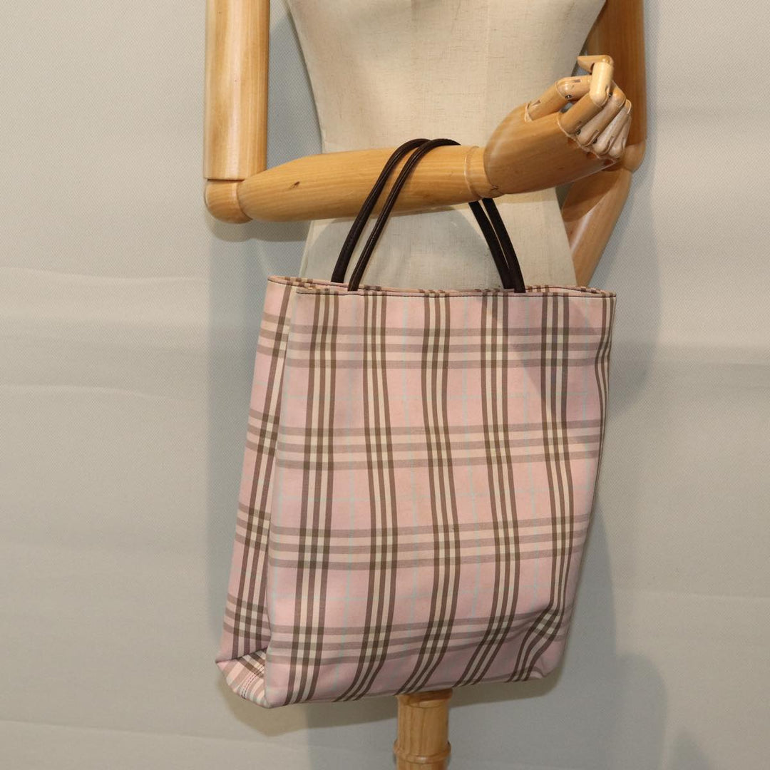 Burberry Nova Check Hand Bag Nylon Pink Silver Auth bs16586