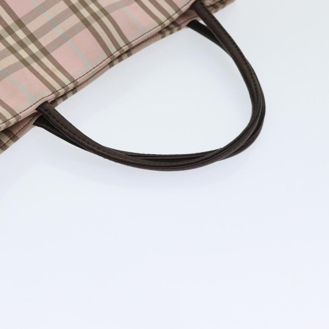 Burberry Nova Check Hand Bag Nylon Pink Silver Auth bs16586