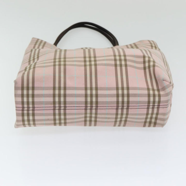 Burberry Nova Check Hand Bag Nylon Pink Silver Auth bs16586