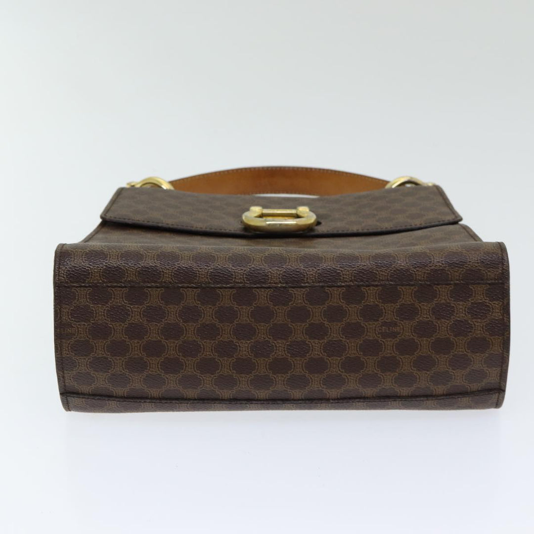 Celine Macadam Canvas Hand Bag PVC Leather Brown Gold Auth bs16599