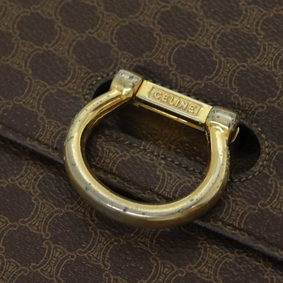 Celine Macadam Canvas Hand Bag PVC Leather Brown Gold Auth bs16599