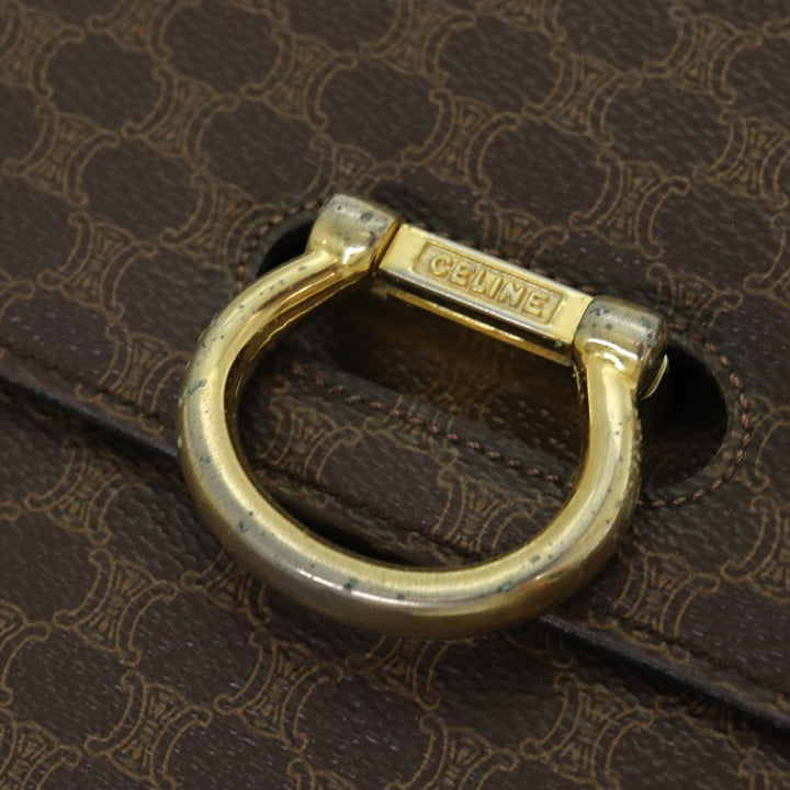 Celine Macadam Canvas Hand Bag PVC Leather Brown Gold Auth bs16599