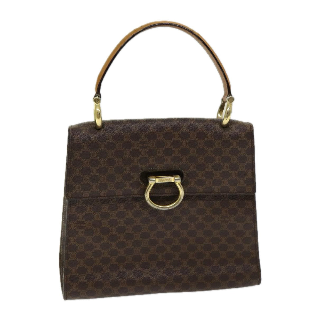 Celine Macadam Canvas Hand Bag PVC Leather Brown Gold Auth bs16599