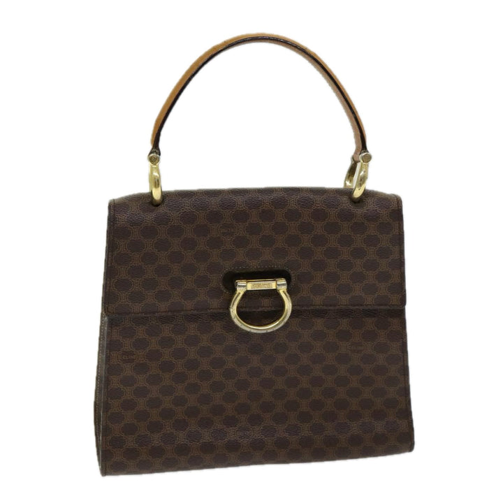 Celine Macadam Canvas Hand Bag PVC Leather Brown Gold Auth bs16599