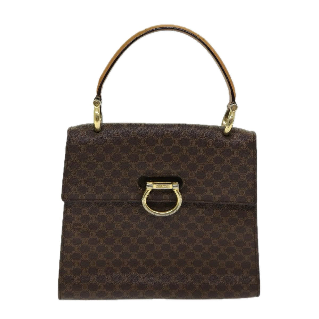 Celine Macadam Canvas Hand Bag PVC Leather Brown Gold Auth bs16599