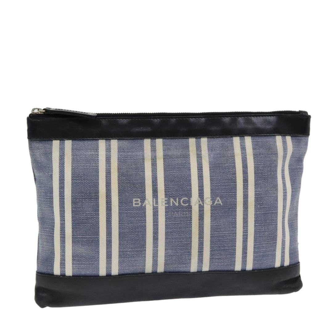 Top Quality Balenciaga Clutch Bag Canvas Leather Blue Black Silver 420407 Auth bs16618