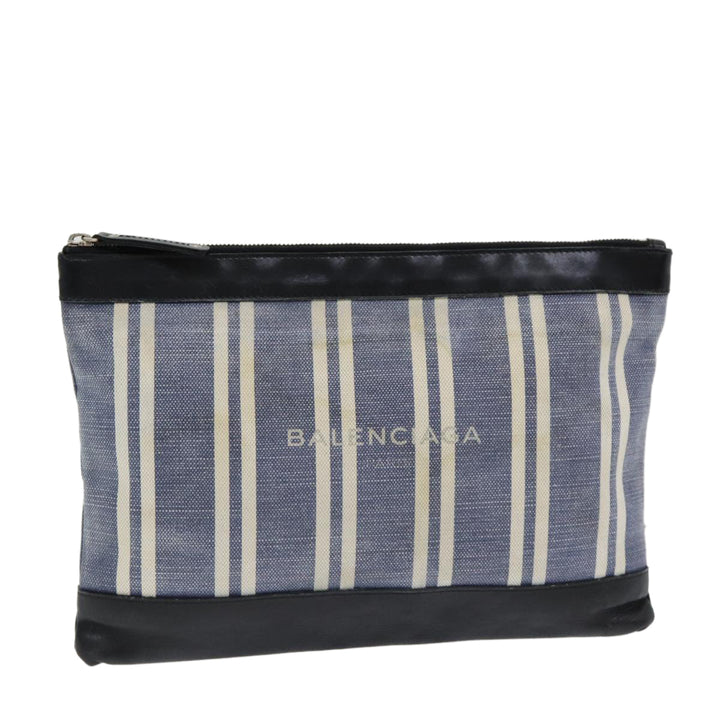 Top Quality Balenciaga Clutch Bag Canvas Leather Blue Black Silver 420407 Auth bs16618