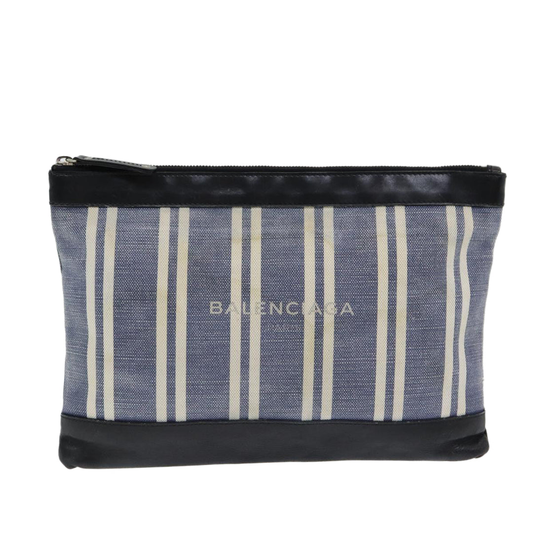Top Quality Balenciaga Clutch Bag Canvas Leather Blue Black Silver 420407 Auth bs16618