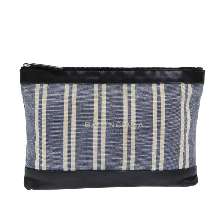 Top Quality Balenciaga Clutch Bag Canvas Leather Blue Black Silver 420407 Auth bs16618