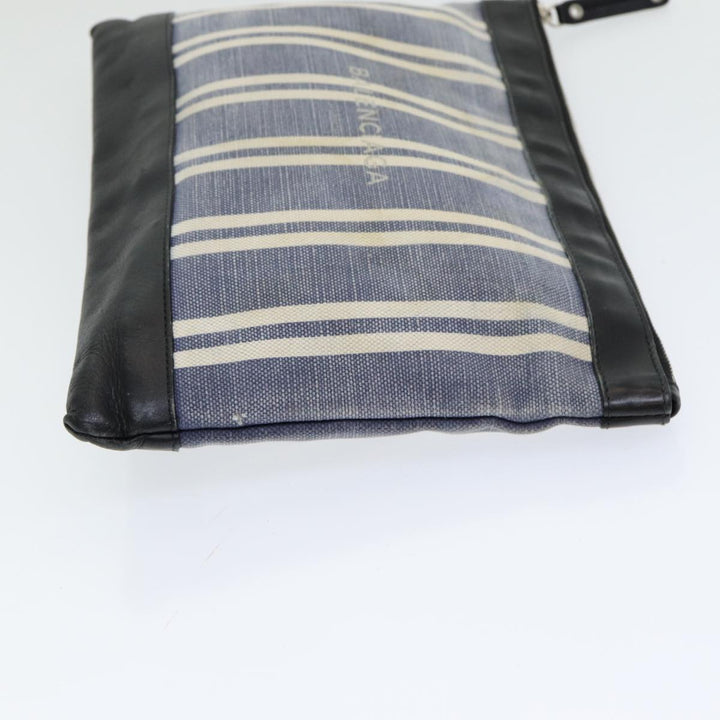 Top Quality Balenciaga Clutch Bag Canvas Leather Blue Black Silver 420407 Auth bs16618