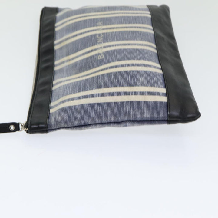 Top Quality Balenciaga Clutch Bag Canvas Leather Blue Black Silver 420407 Auth bs16618