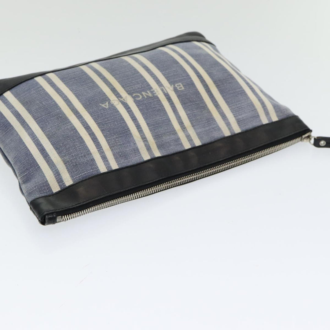 Top Quality Balenciaga Clutch Bag Canvas Leather Blue Black Silver 420407 Auth bs16618
