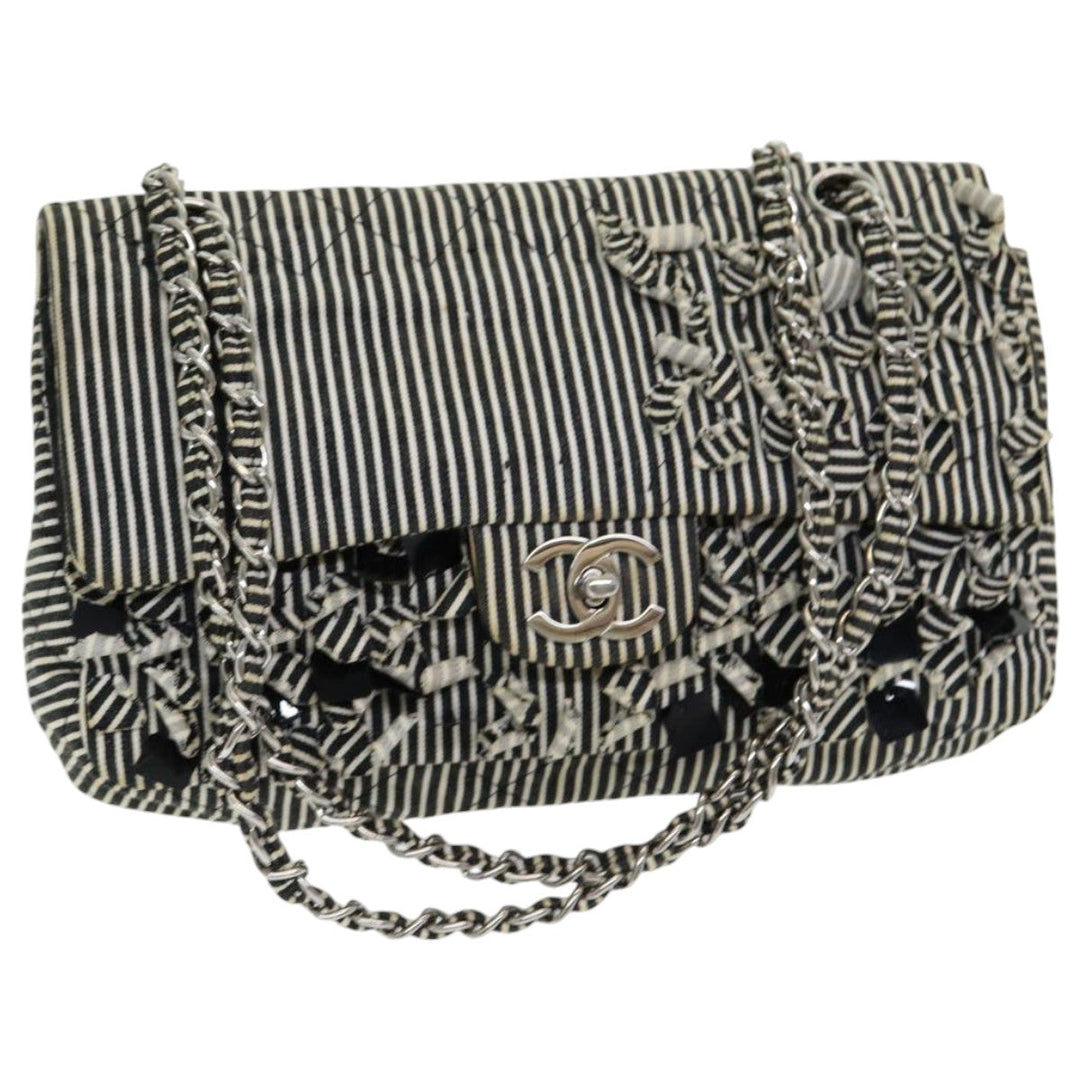 Chanel Matelasse Turn Lock Chain Hand Bag Canvas Black Silver CC Auth bs16629