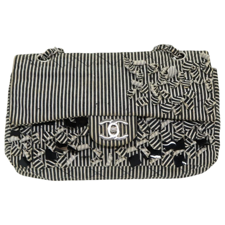 Chanel Matelasse Turn Lock Chain Hand Bag Canvas Black Silver CC Auth bs16629