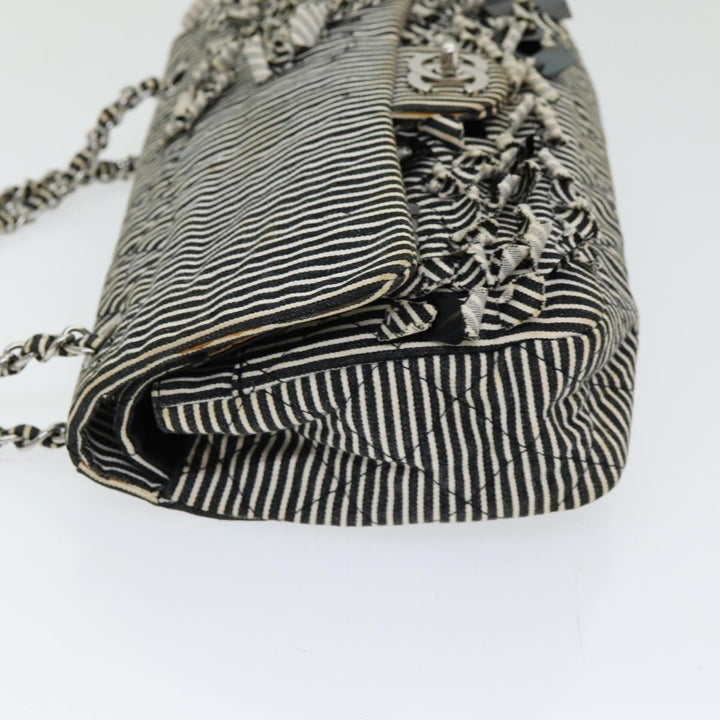 Top Quality Chanel Matelasse Turn Lock Chain Hand Bag Canvas Black Silver CC Auth bs16629