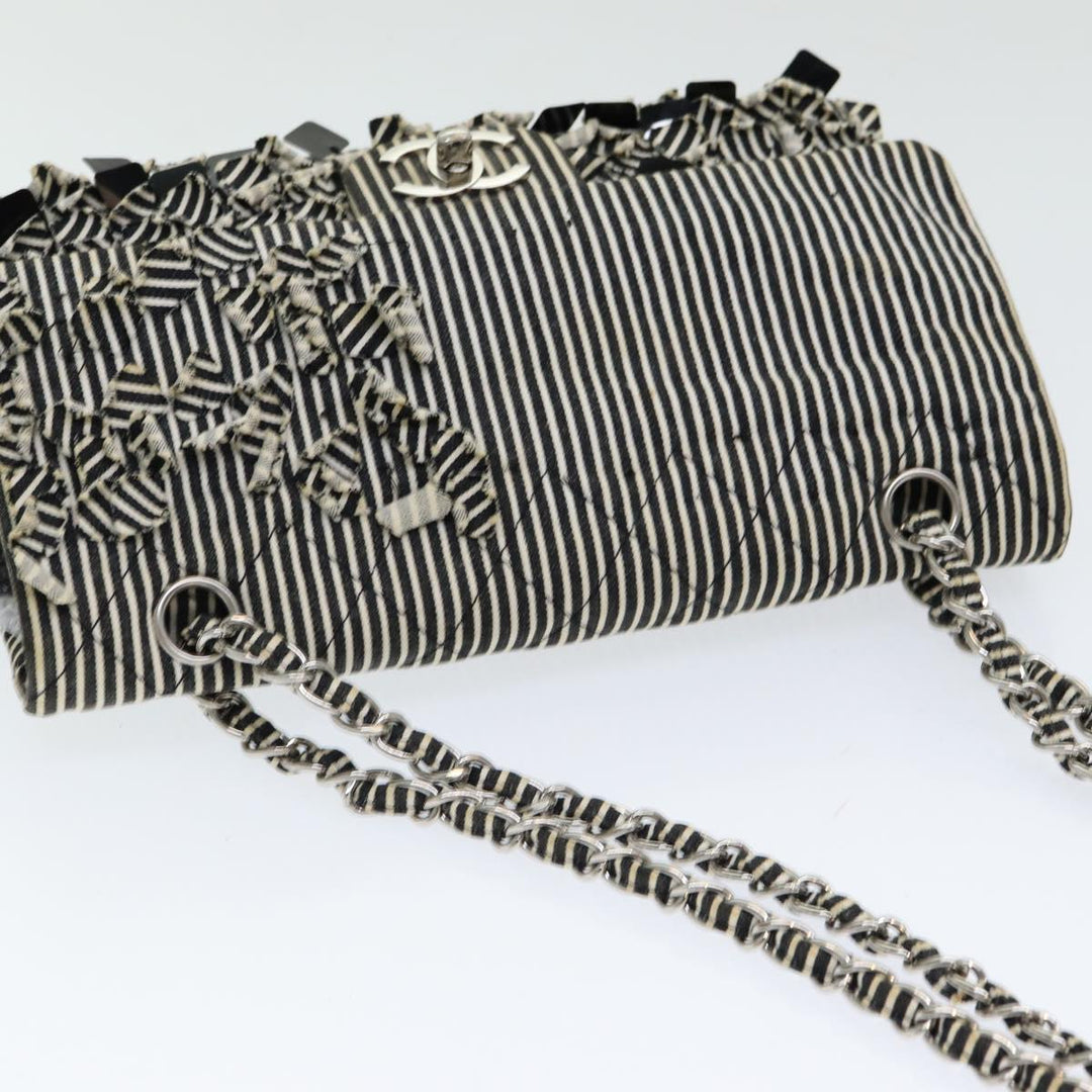 Chanel Matelasse Turn Lock Chain Hand Bag Canvas Black Silver CC Auth bs16629