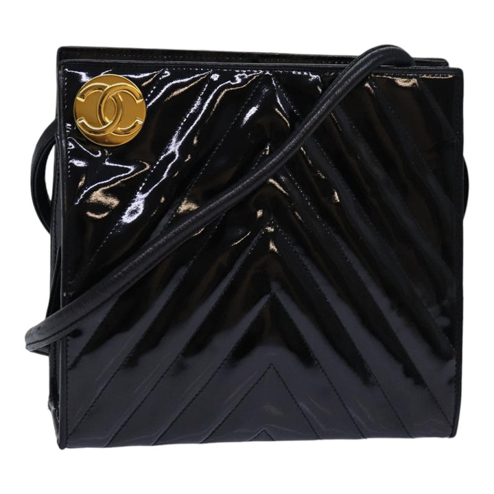 Chanel V stitch COCO Mark Shoulder Bag Enamel Black CC Auth bs16640