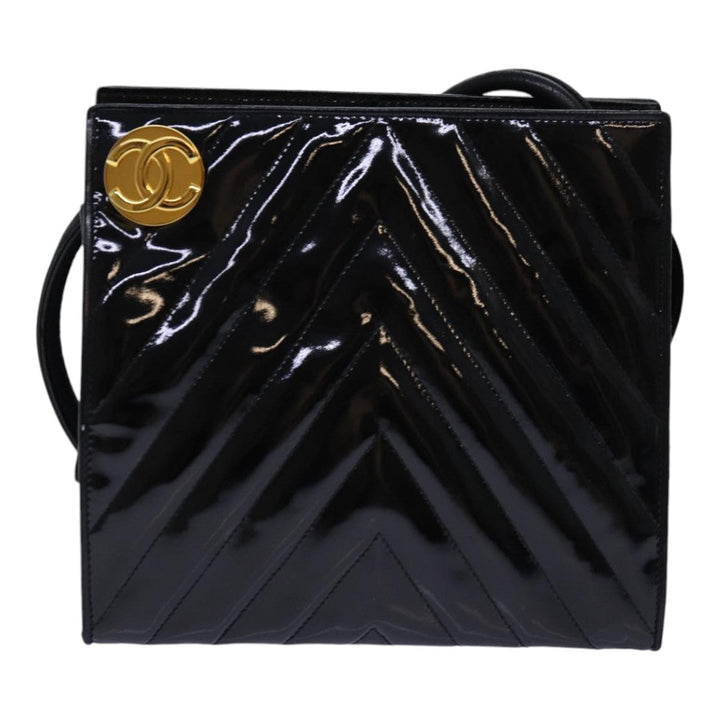 Chanel V stitch COCO Mark Shoulder Bag Enamel Black CC Auth bs16640