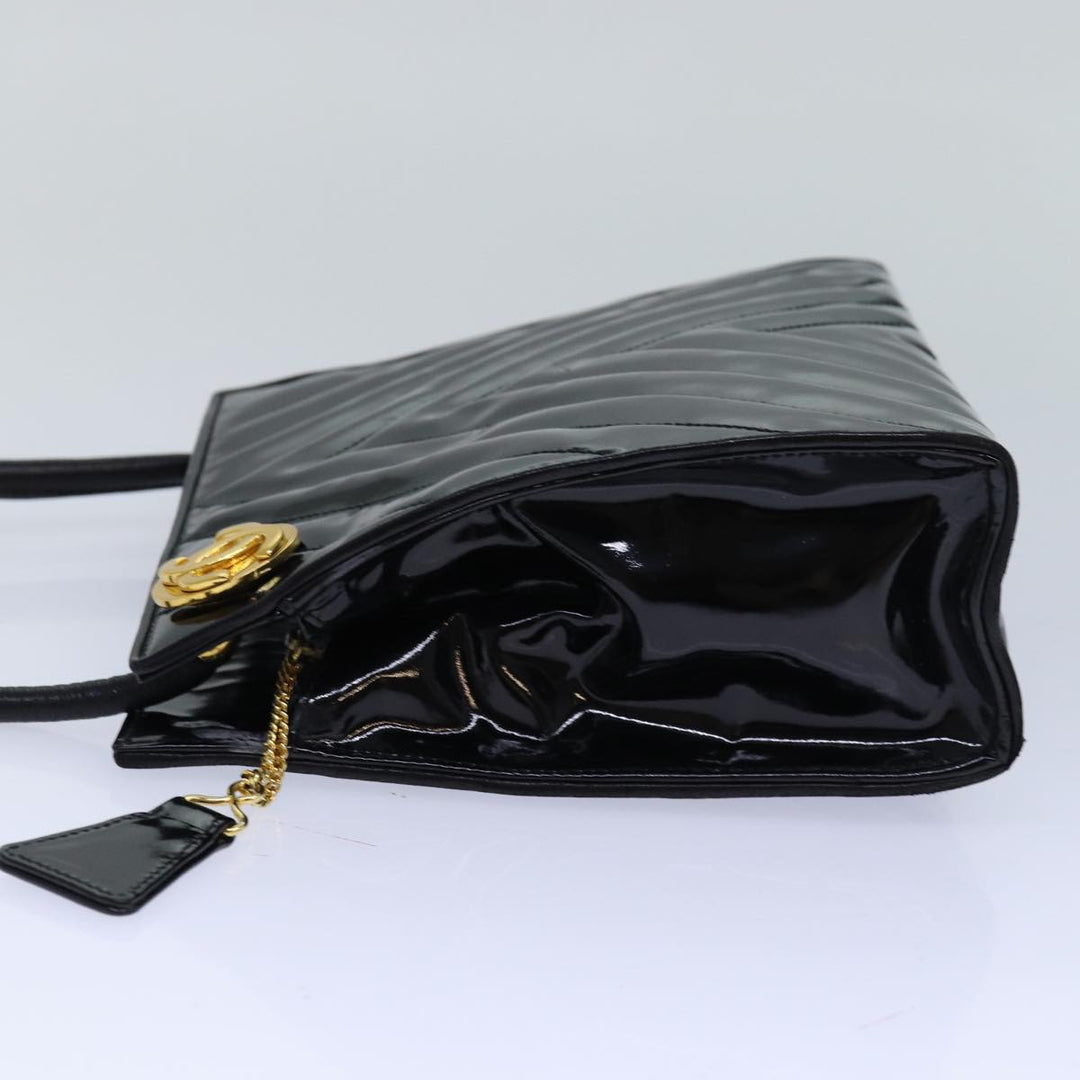 Chanel V stitch COCO Mark Shoulder Bag Enamel Black CC Auth bs16640
