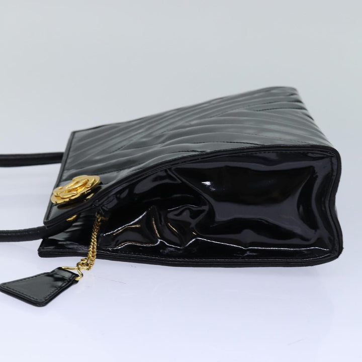 Chanel V stitch COCO Mark Shoulder Bag Enamel Black CC Auth bs16640
