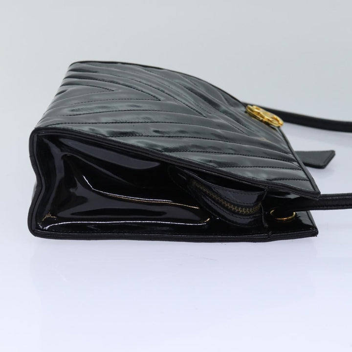 Chanel V stitch COCO Mark Shoulder Bag Enamel Black CC Auth bs16640