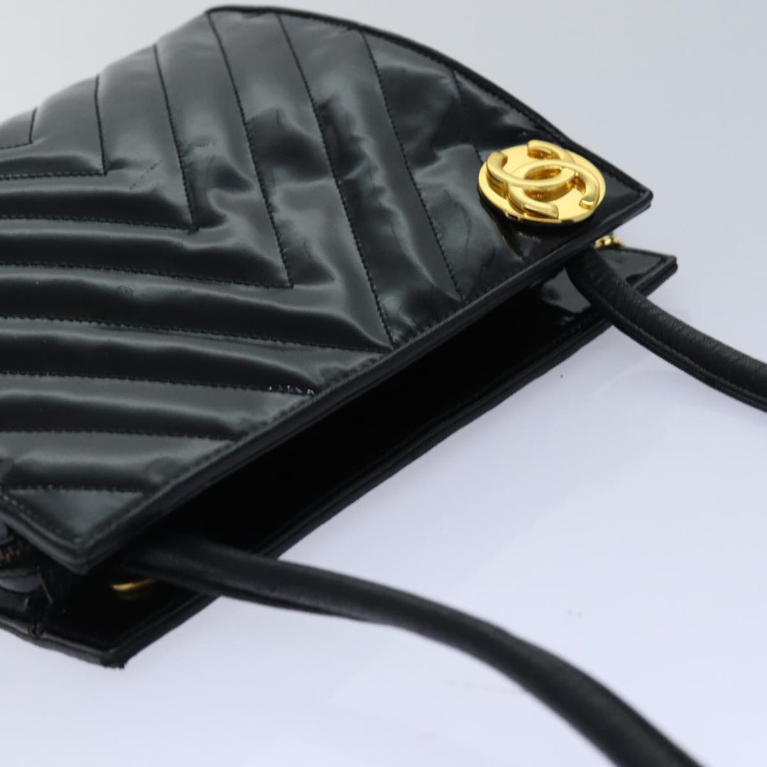 Chanel V stitch COCO Mark Shoulder Bag Enamel Black CC Auth bs16640