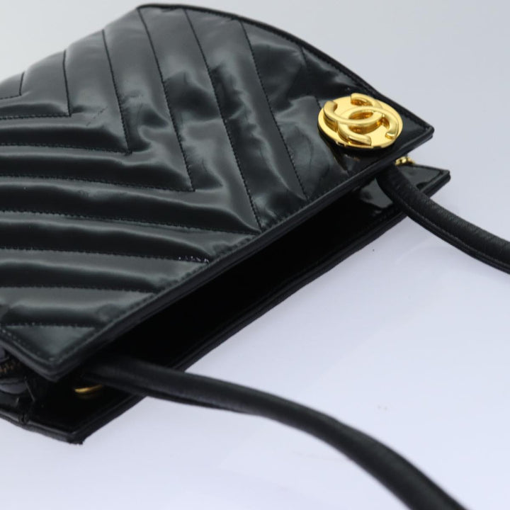 Chanel V stitch COCO Mark Shoulder Bag Enamel Black CC Auth bs16640