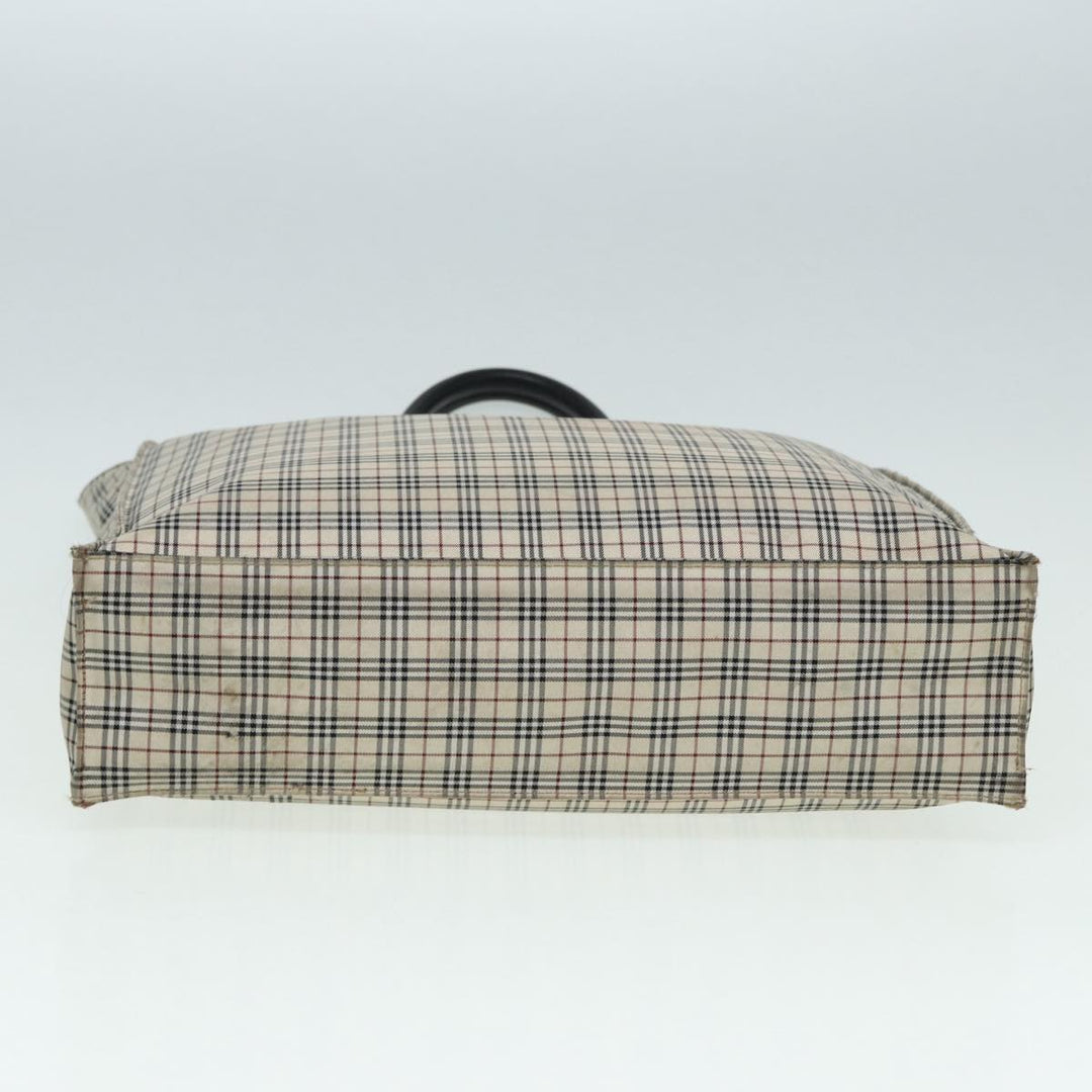 Burberry Nova Check Blue Label Hand Bag Nylon Beige Silver Auth bs16646
