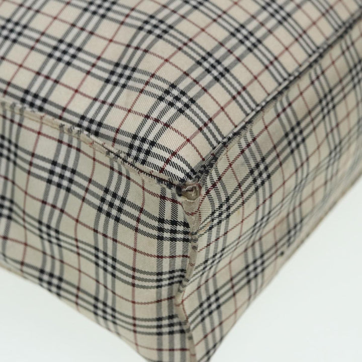 Burberry Nova Check Blue Label Hand Bag Nylon Beige Silver Auth bs16646
