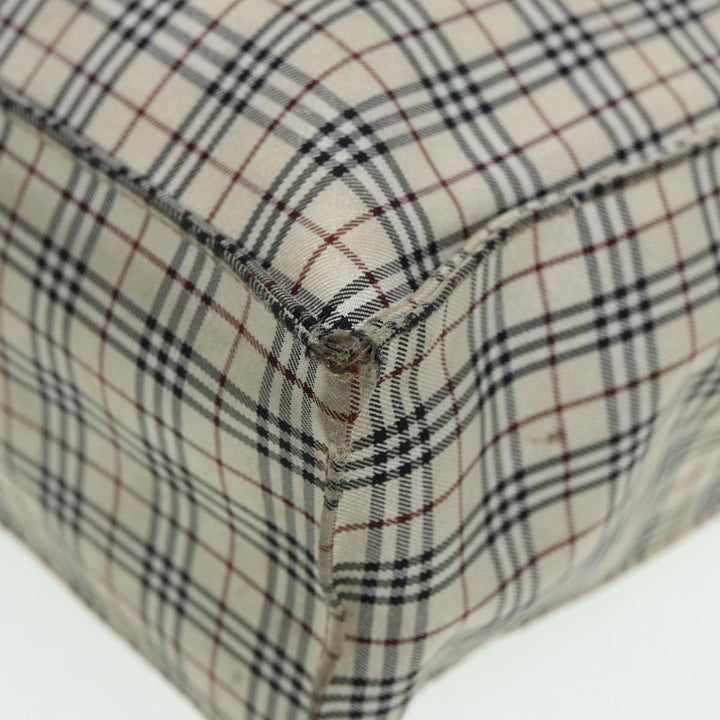 Burberry Nova Check Blue Label Hand Bag Nylon Beige Silver Auth bs16646