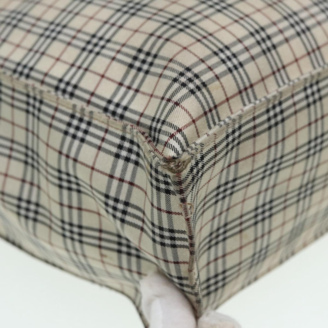 Burberry Nova Check Blue Label Hand Bag Nylon Beige Silver Auth bs16646
